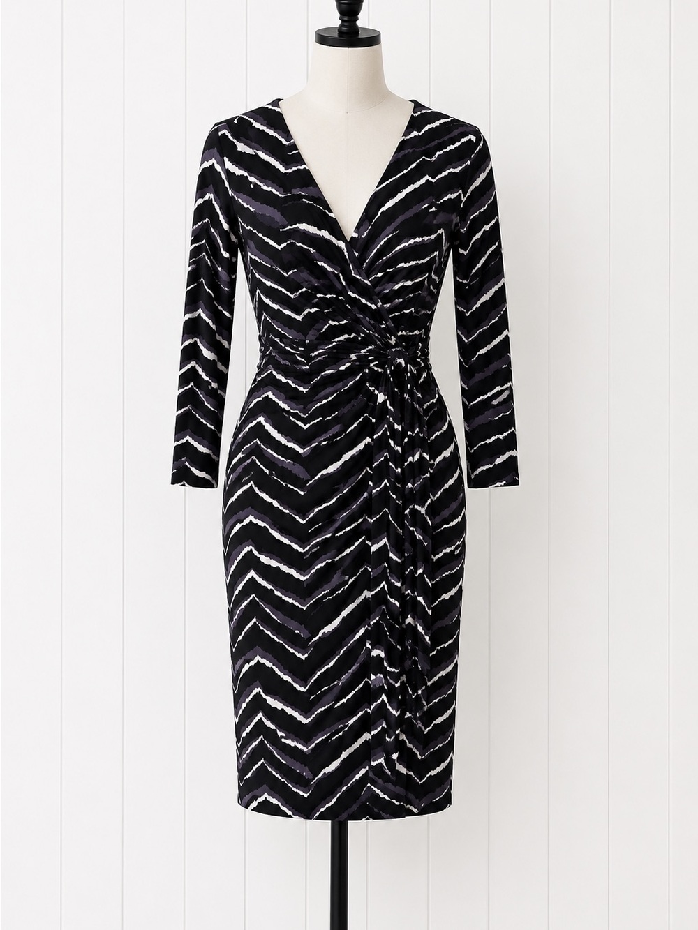 PLANET Faux Wrap Dress Purple Grey White Print Size